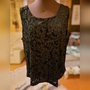 Vintage Studio Black burnout patterned velvety tank top. Size XL